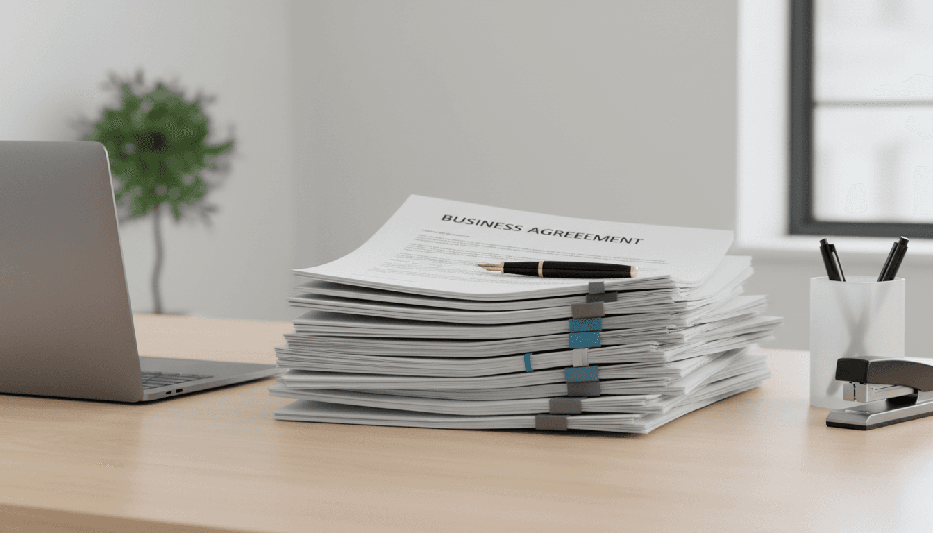 Stack of contracts on a desk